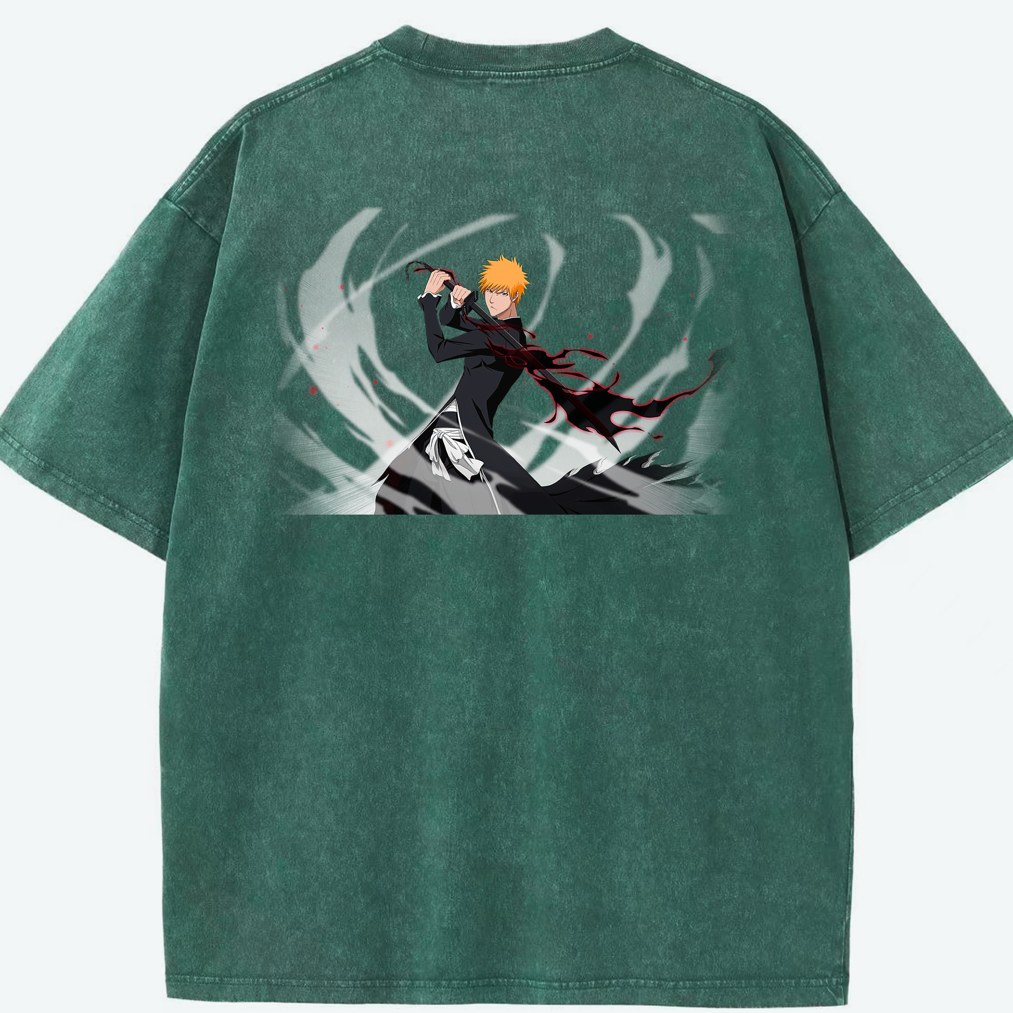 （画像用） ブリーチ 黒崎一護（くろさき いちご）BLEACH Kurosaki Ichigo 綿100% ヴィンテージ風 半袖Tシャツ（背面プリント）